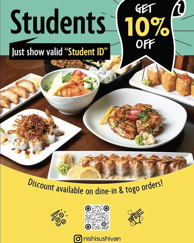 Student Discount - 10% off with valid student ID